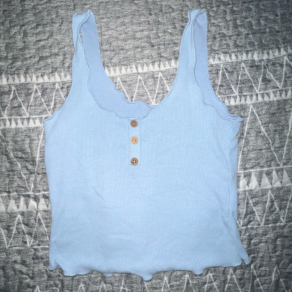 Blue ruffled tank top